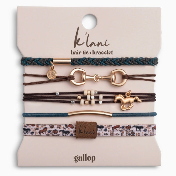 "Gallop" Horse & Bit Equestrian Accents in Rich Brown & Blue Hair Tie Bracelets
