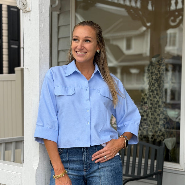 Blue Button Up Top