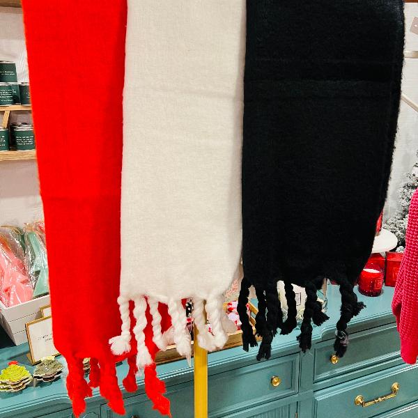 Solid Color Puffy Scarf with Fringe