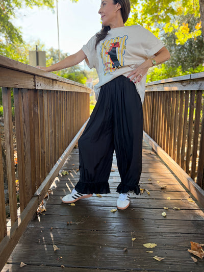 Lace Poplin Pant-Black