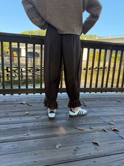 Lace Poplin Pant-BROWN