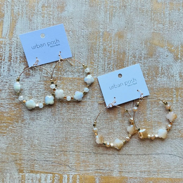 Rhinestone Clover Hoop Earrings