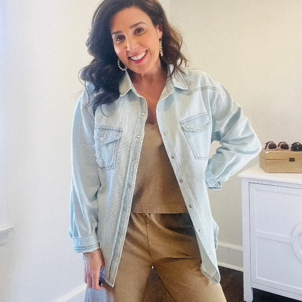 Risen Distressed Denim Button Down