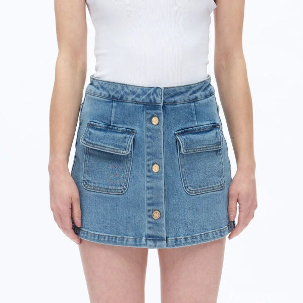 High Rise Front Pocket Jean Skirt