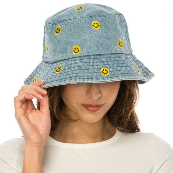Smiley Denim Bucket Hat