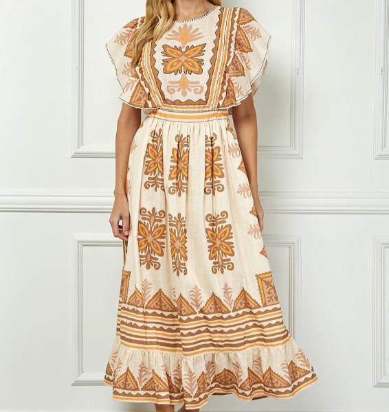 Turkey Print Midi Dress