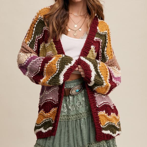 Wavy Colorblock Cardigan