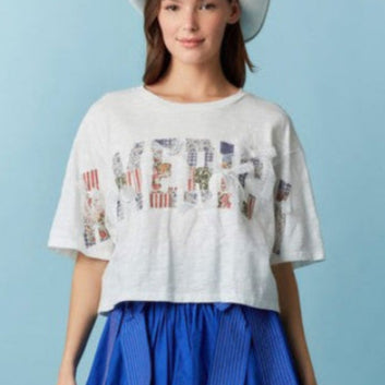 America Plaid Bow Crop Tee