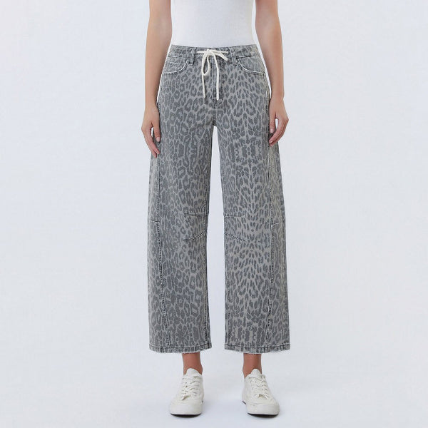 Drawstring Leopard Barrel Jean