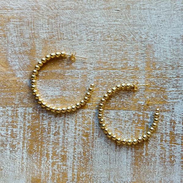 Beaded Gold Hoops