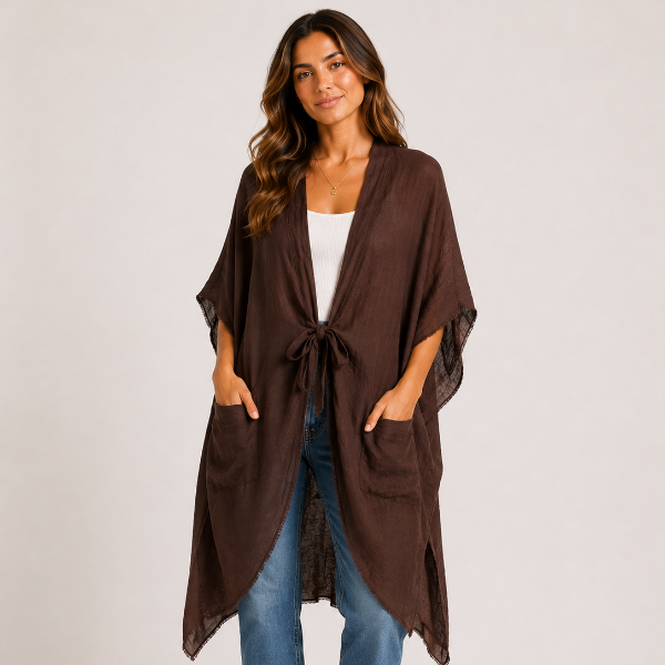Milio Linen Fringe Hem Kimono