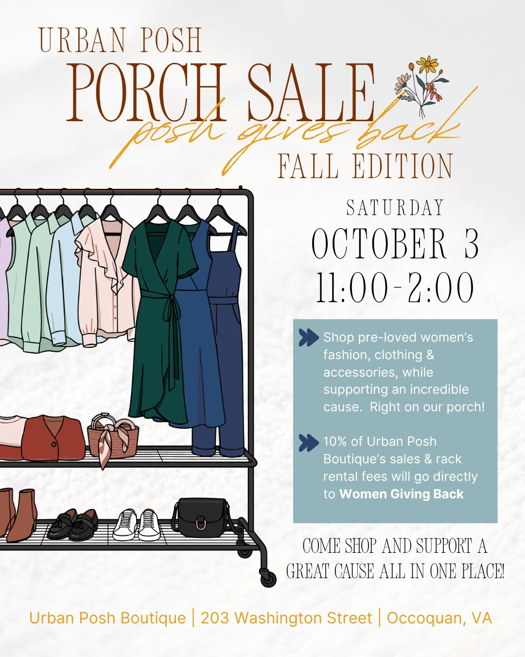 Rack Rental $30 Urban Posh Porch Sale-POSH gives back-OCTOBER 3 2026