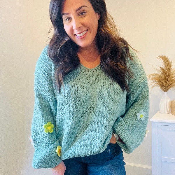 Minty Flower Sweater