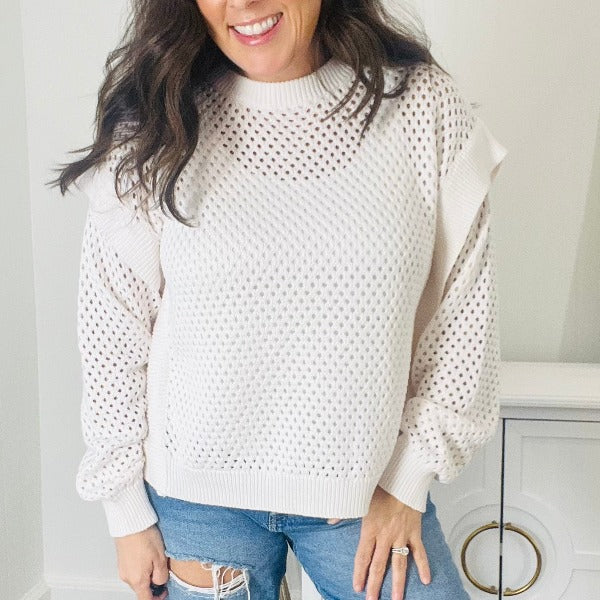 Open Knit Ruffle Sweater