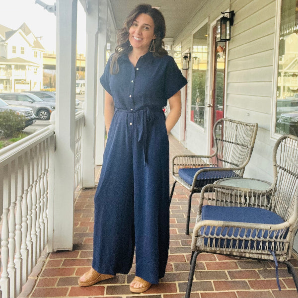 Collared Jumpsuit-NAVY