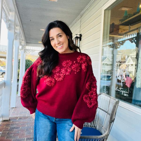 Crimson Flower Sweater