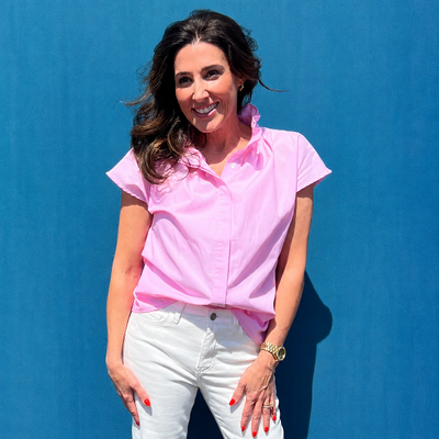 Ruffled Collar Button Top