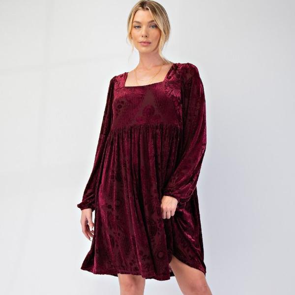 Burnout Wine Velvet Dress