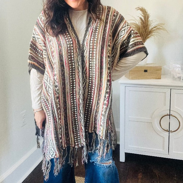 Tribal Stripe Kimono with Fringe