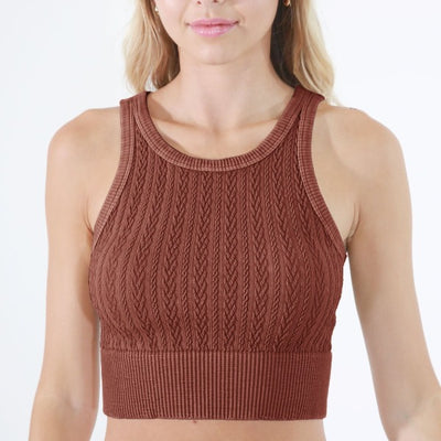 NB Cable Knit Highneck Crop Top