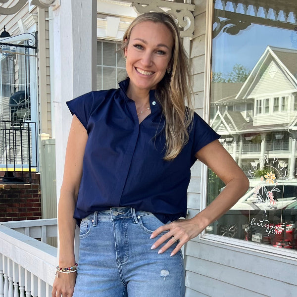 Ruffled Collar Button Top