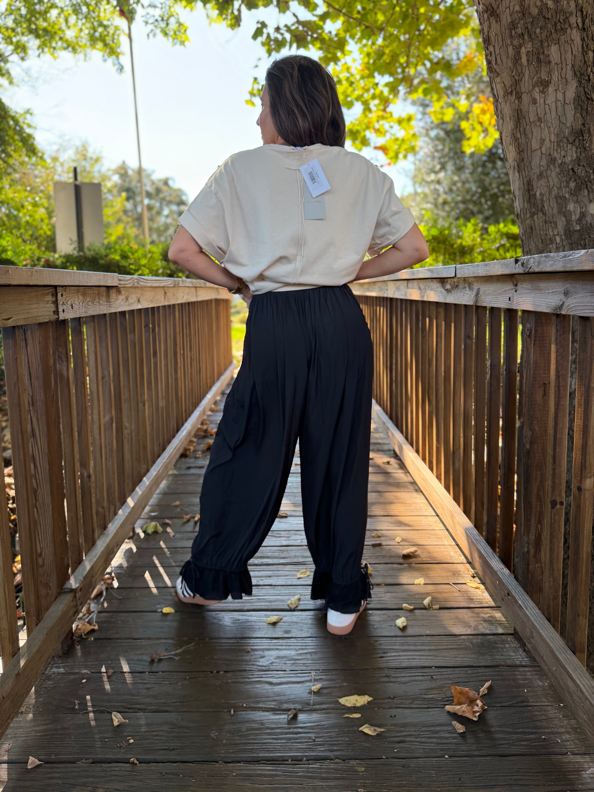 Lace Poplin Pant-Black