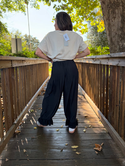 Lace Poplin Pant-Black
