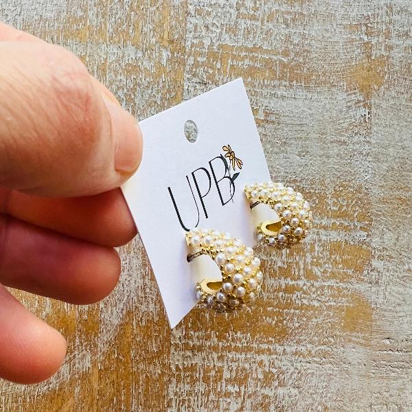 Pearl and Gold Tear Drop Huggie