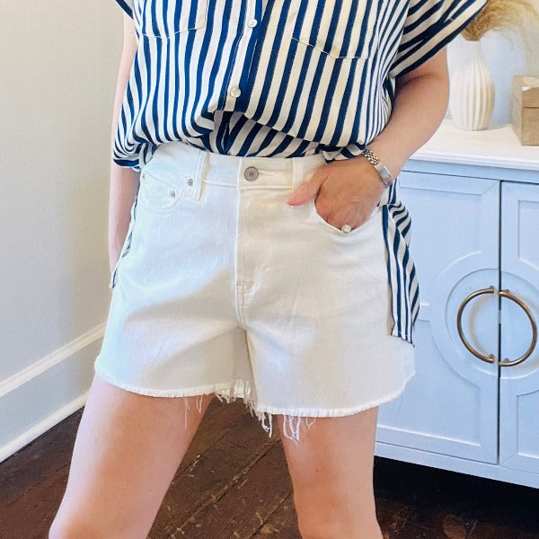Raw Hem White Denim Shorts