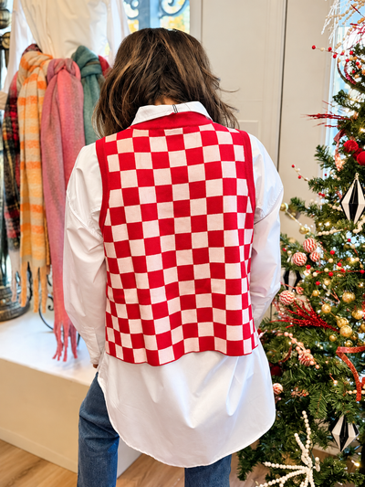 Checkered Reindeer Knit Vest