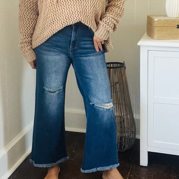 HR Frayed Ankle Wide Leg Denim