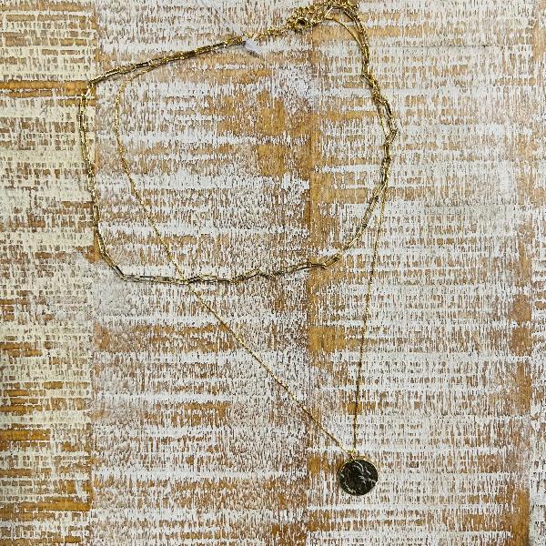 Gold Dipped Warped Coin Layered Chain Necklace