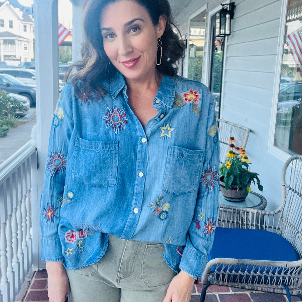 Starlight Blooms Denim Top