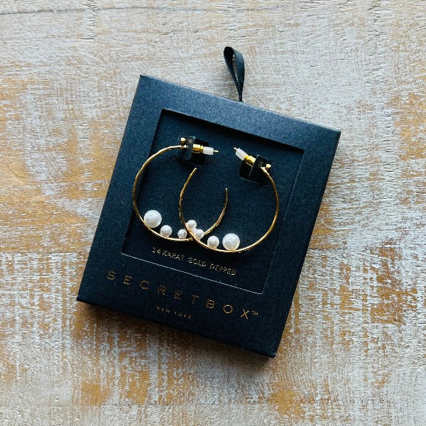 Secret Box Pearl Charm Hoops
