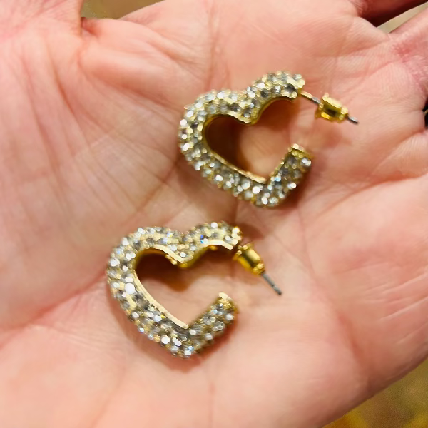 Pave Heart Hoops