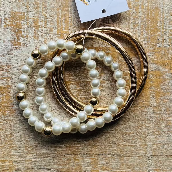 Slinky and Pearly Bracelet Stack