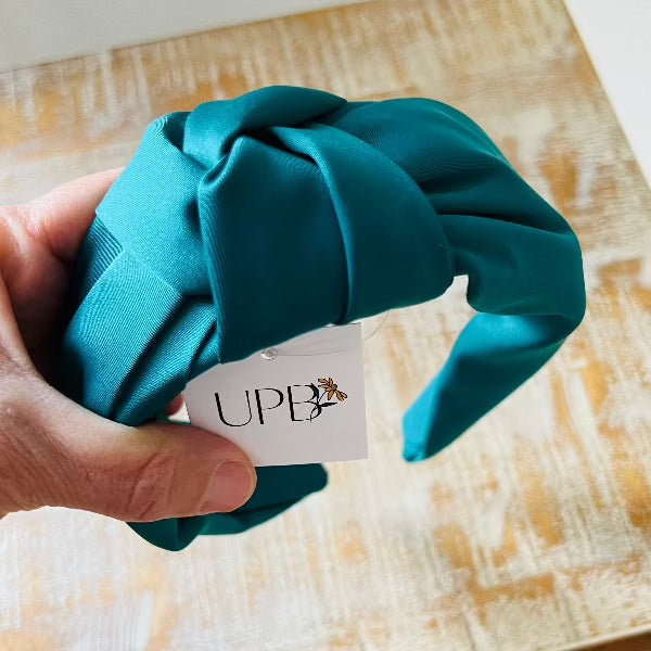 Teal Satin Knotted Head Band