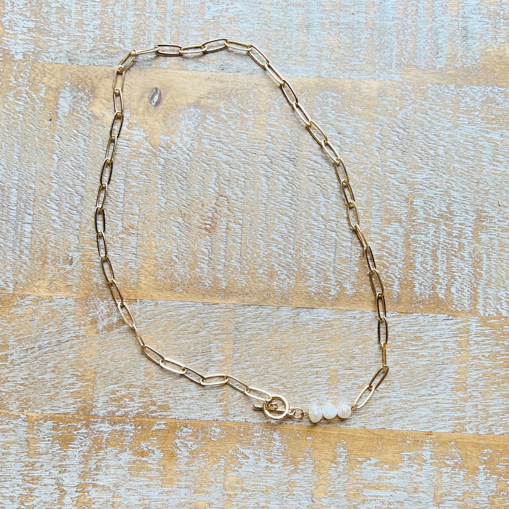 Triple Play Pearl Paperclip Necklace