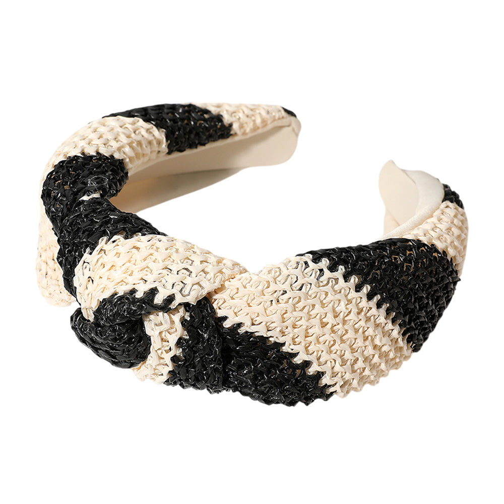 Black & Cream Straw Headband