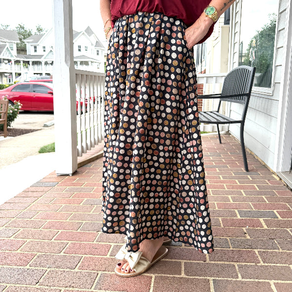 Polka Pleated Maxi Skirt