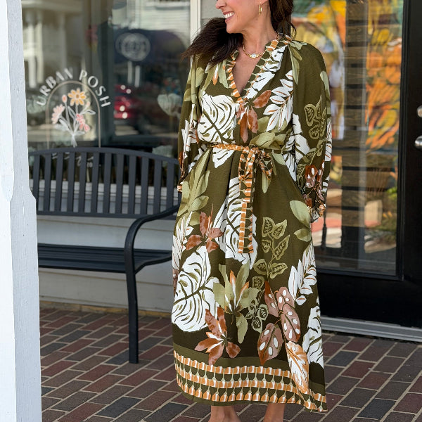 Tropical Leaf Maxi Dress