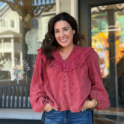 Washed Floral Eyelet Top