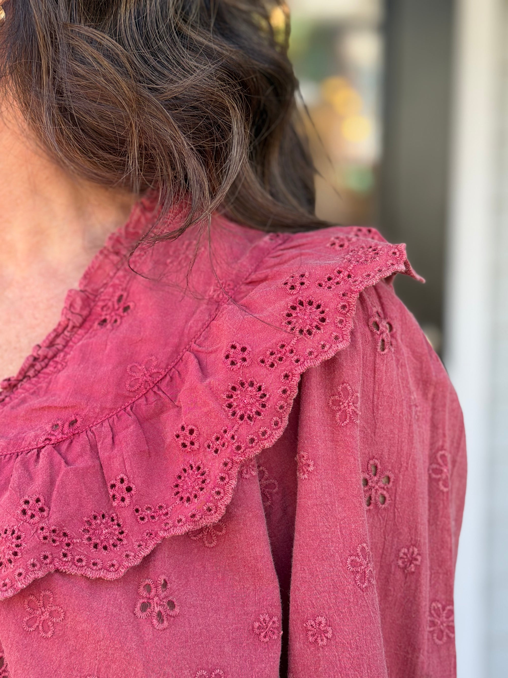 Washed Floral Eyelet Top