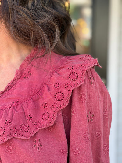 Washed Floral Eyelet Top