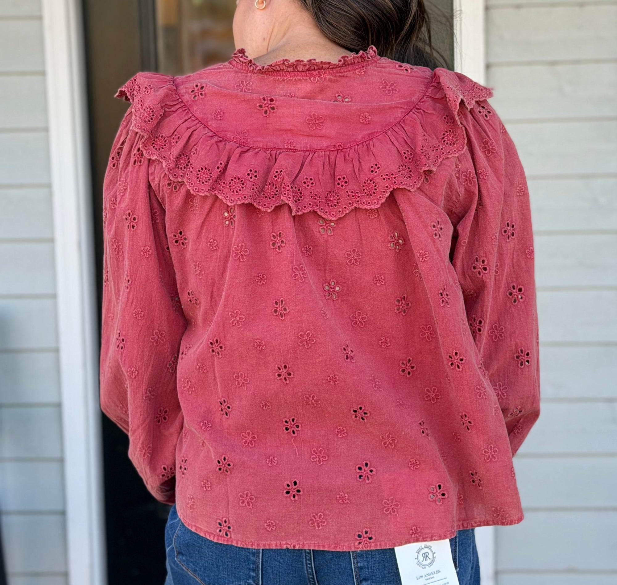 Washed Floral Eyelet Top