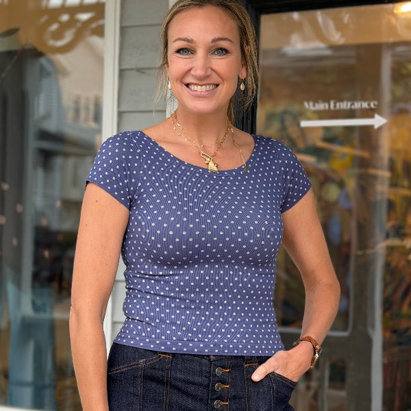 Nb Polka Dot Short Sleeve Top-CROWN BLUE