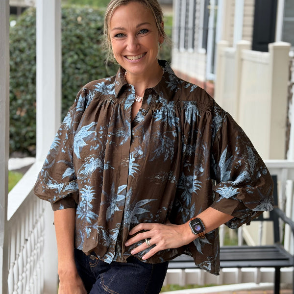 Chocolate brown floral top 