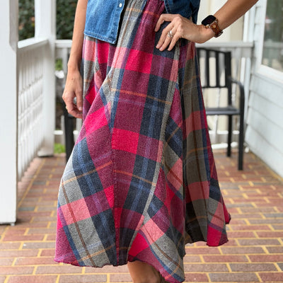 Plaid Pattern Midi Skirt