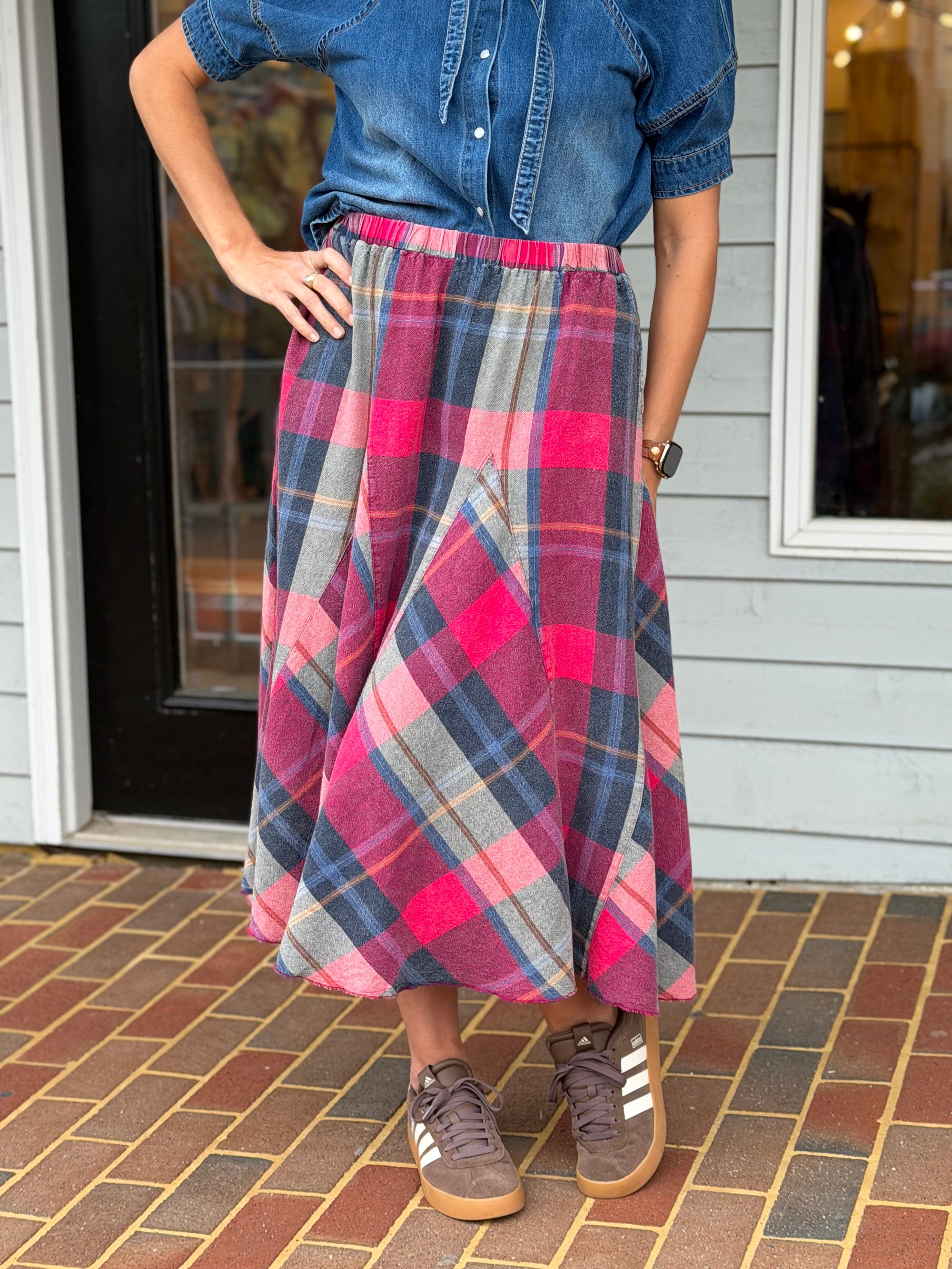 Plaid Pattern Midi Skirt
