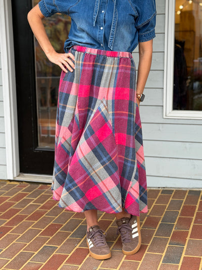 Plaid Pattern Midi Skirt